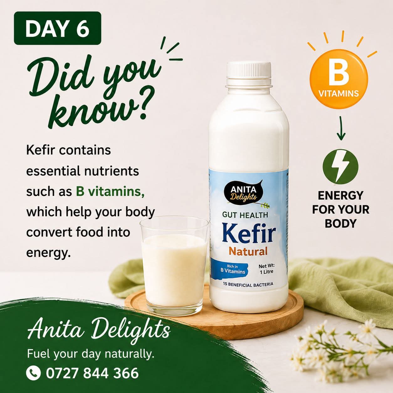 Kefir contains essential B vitamins